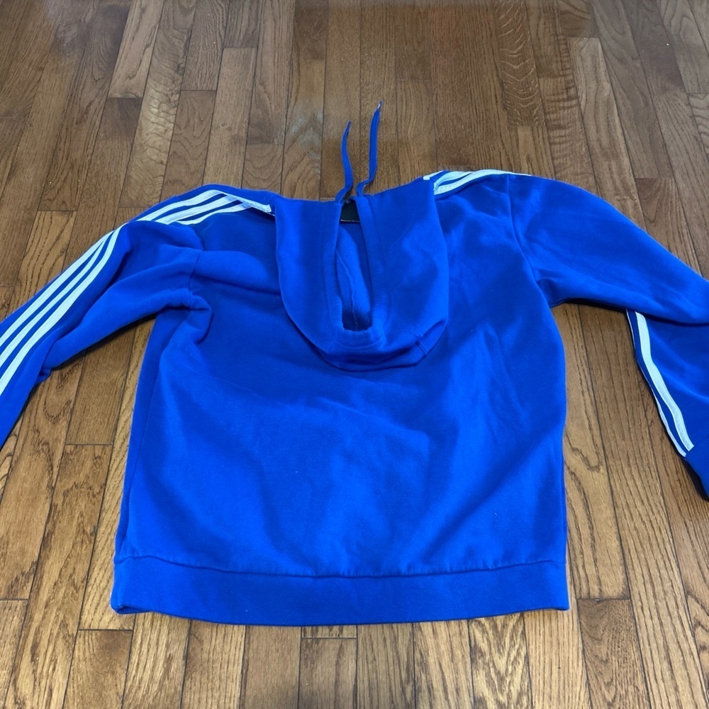 Adidas Hoodie Men's M Medium Blue Pullover White Stripes Logo Long Sleeve - Picture 5 of 8